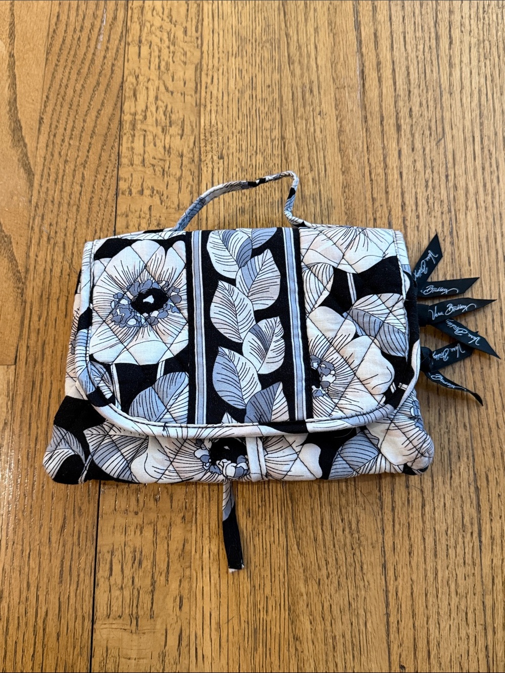Vera Bradley Black & White Floral Quilted Cosmetic Pouch Travel Case